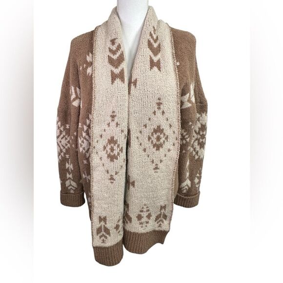 Knox Rose Sweater Brown Cream Aztec Pattern Open Front Boho Cardigan Size XL - Picture 1 of 10